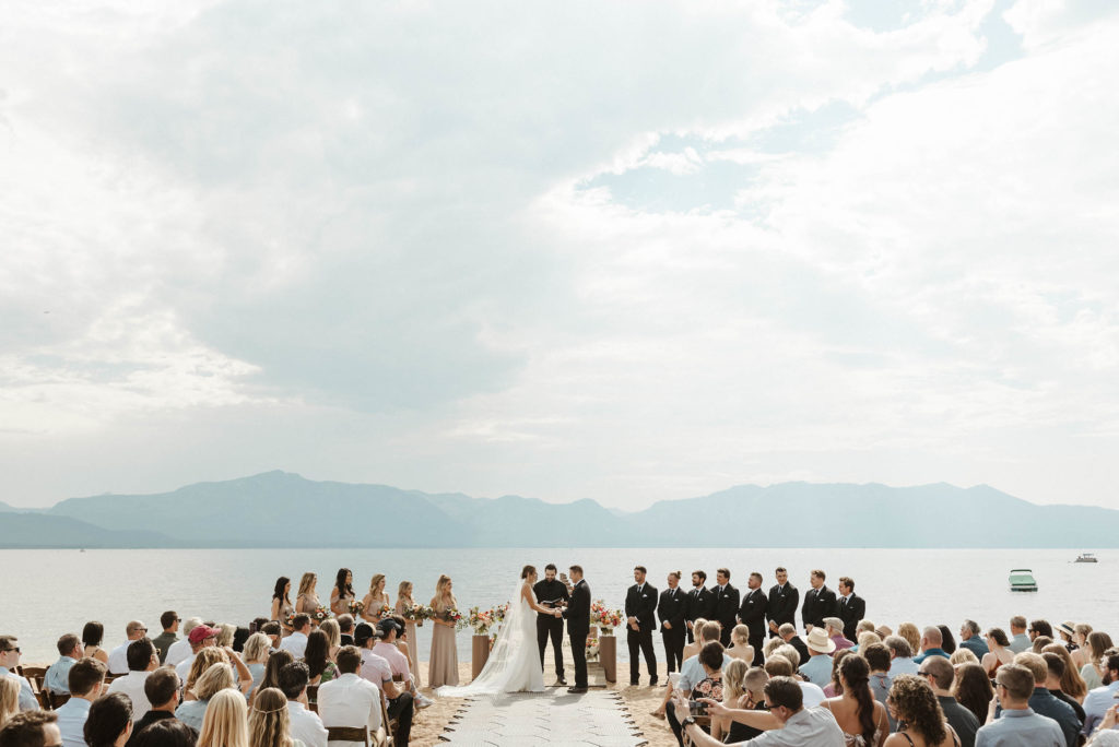 wedding ceremony overlooking the lake at lake tahoe