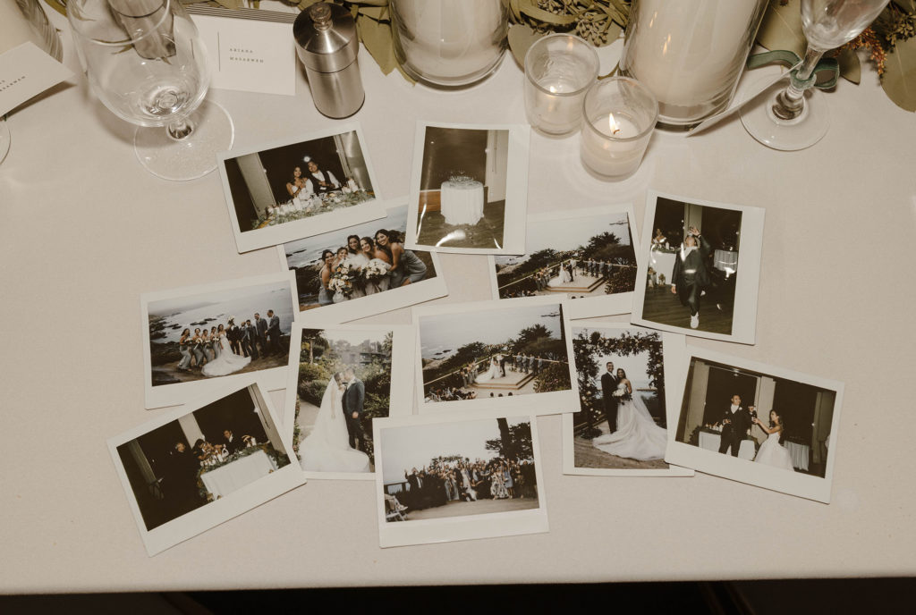 Polaroids of wedding day sitting on table at carmel highlands