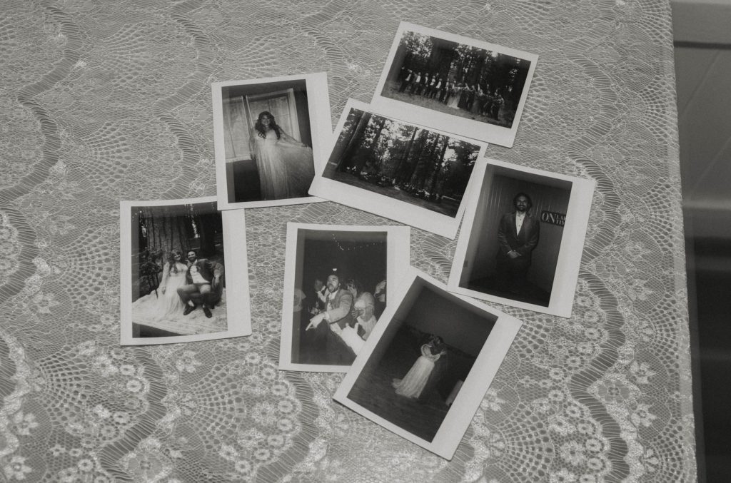 Polaroid pictures from wedding day at valhalla in Lake Tahoe