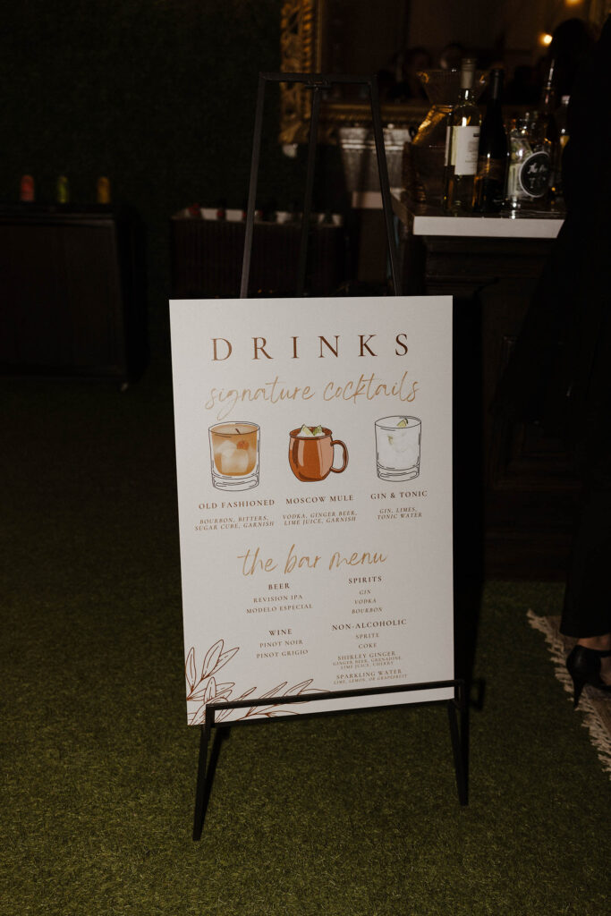 wedding reception drinks sign