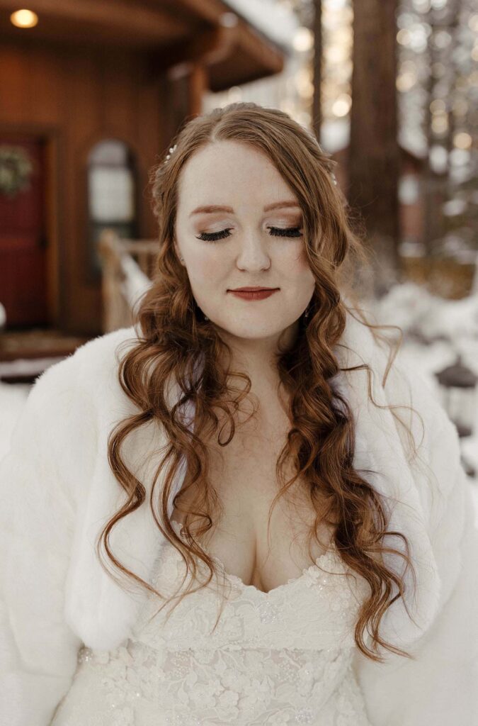 warm wedding makeup for a winter bride in lake tahoe