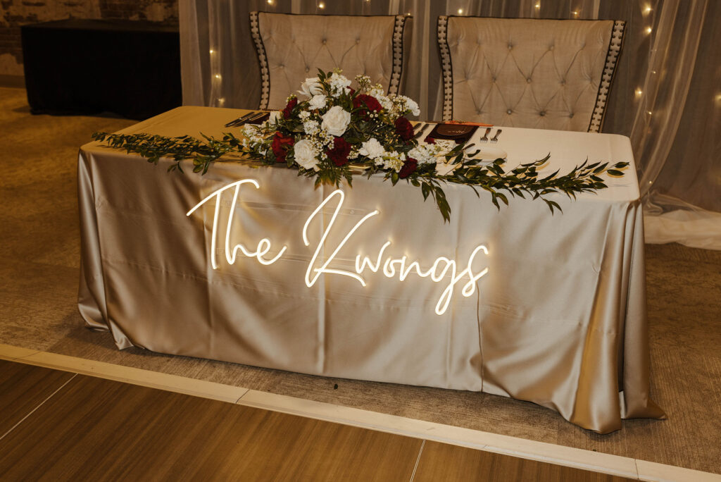 lightup wedding sign for a winter wedding at the whitney peak hotel