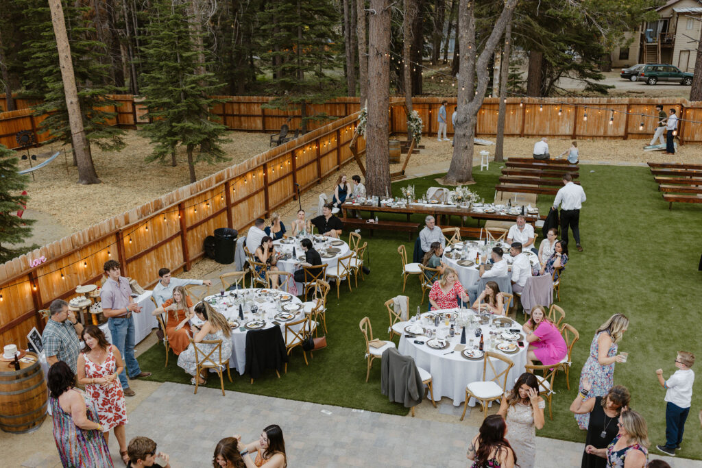 Wedding guests during reception in Lake Tahoe