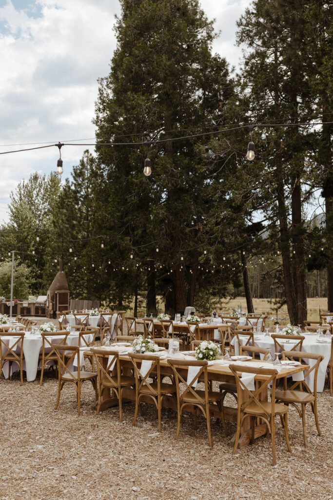 overview of table settings at a summer wedding at kinship ranch