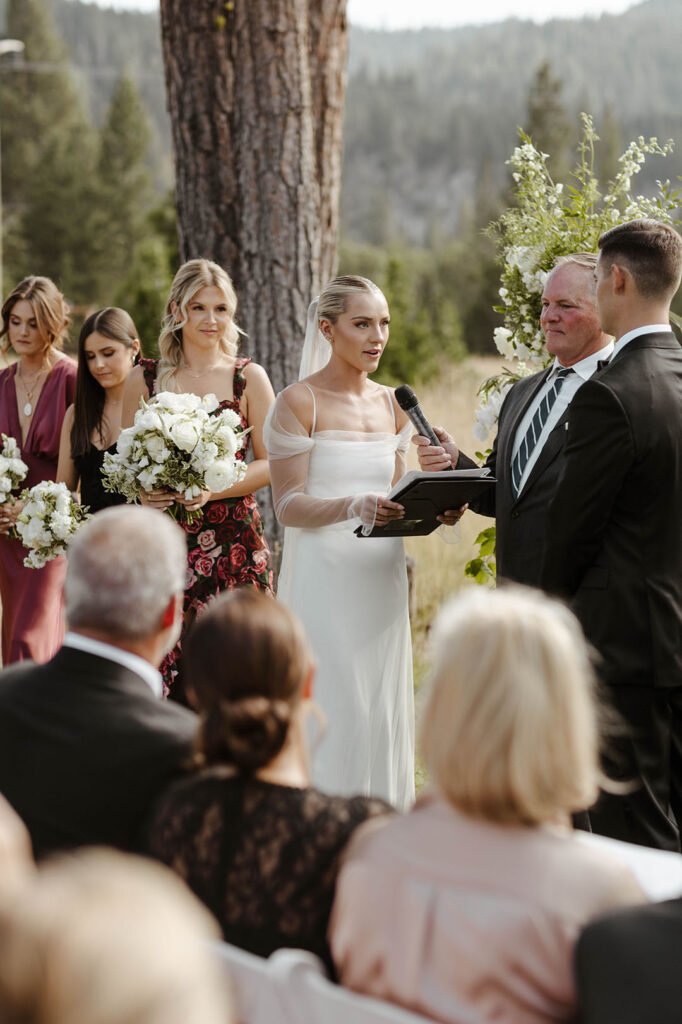 bride sharing vows at kinship ranch wedding