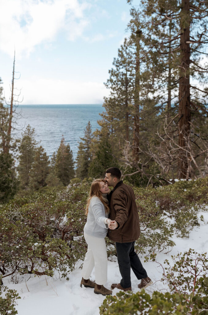 couple dancing in the snow in lake tahoe 