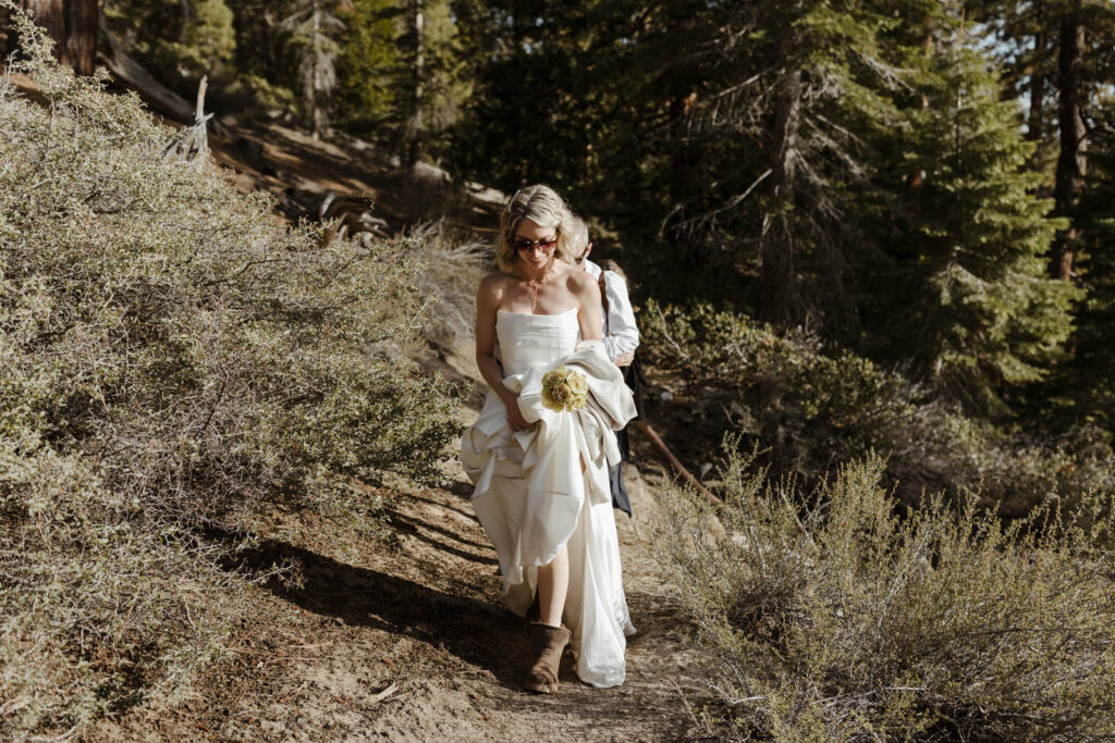 bride hiking in lake tahoe 
