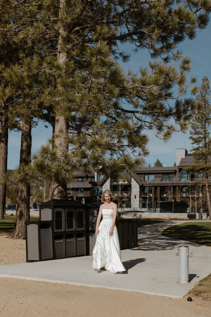 bride walking to groom at the edgewood in lake tahoe