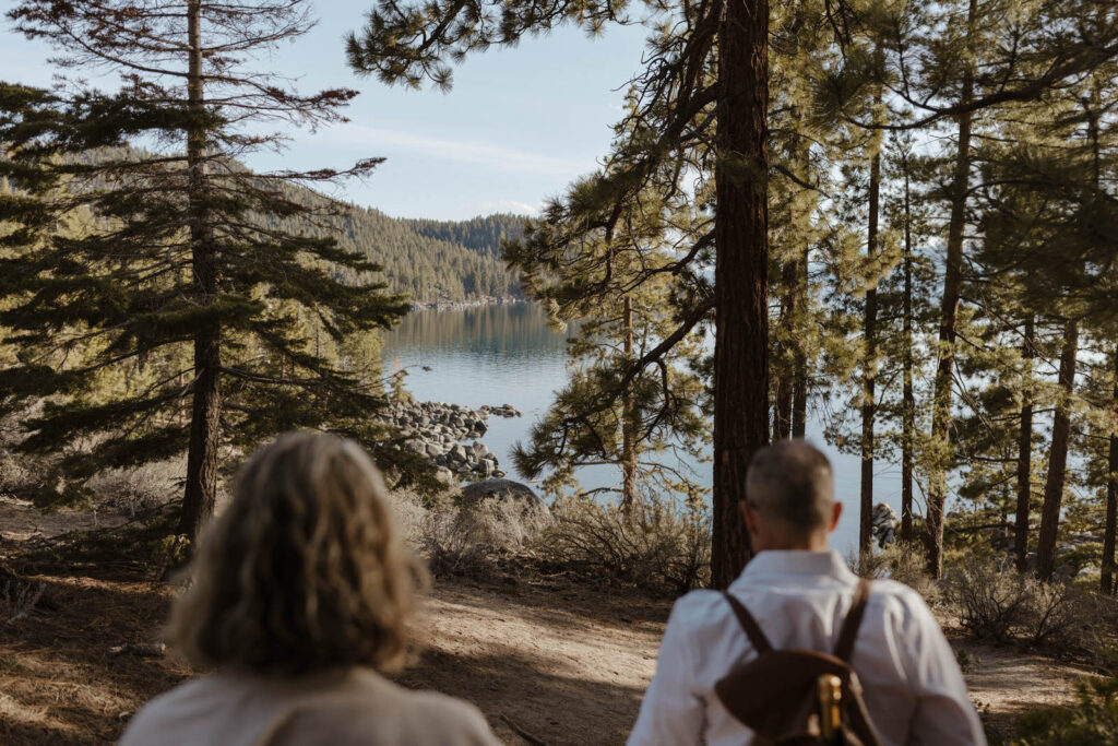 elopement couple hiking in lake tahoe