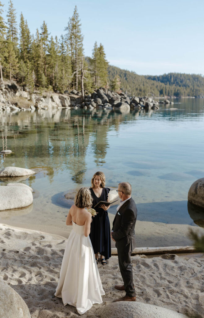 elopement ceremony on the beach in lake tahoe