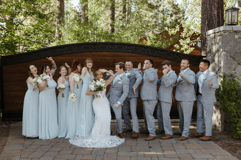 wedding party dancing and celebrating at the landing resort and spa