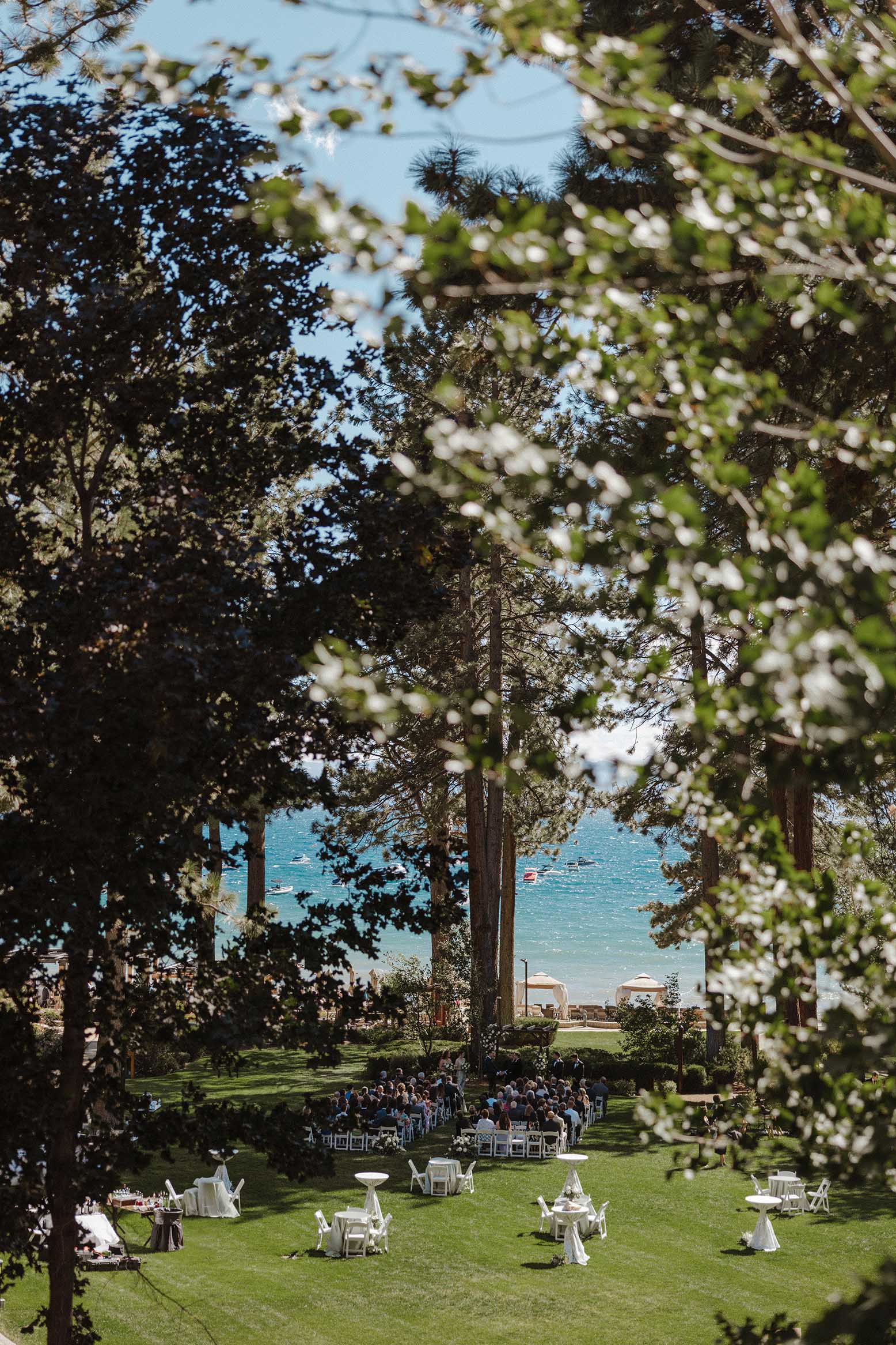 stunning overview of a wedding ceremony at the hyatt regency in lake tahoe