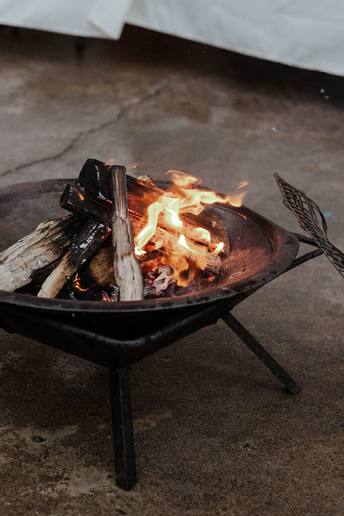 Close up of fire in fire pit burning