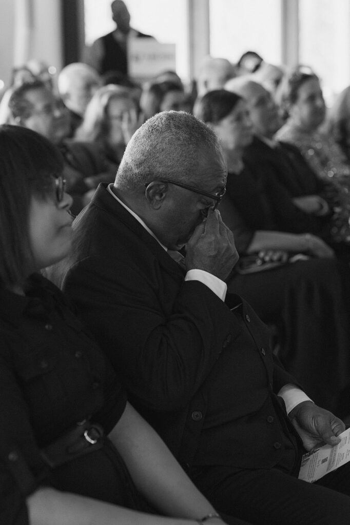 Groom's dad emotional and wiping tears during ceremony at the Tannenbaum