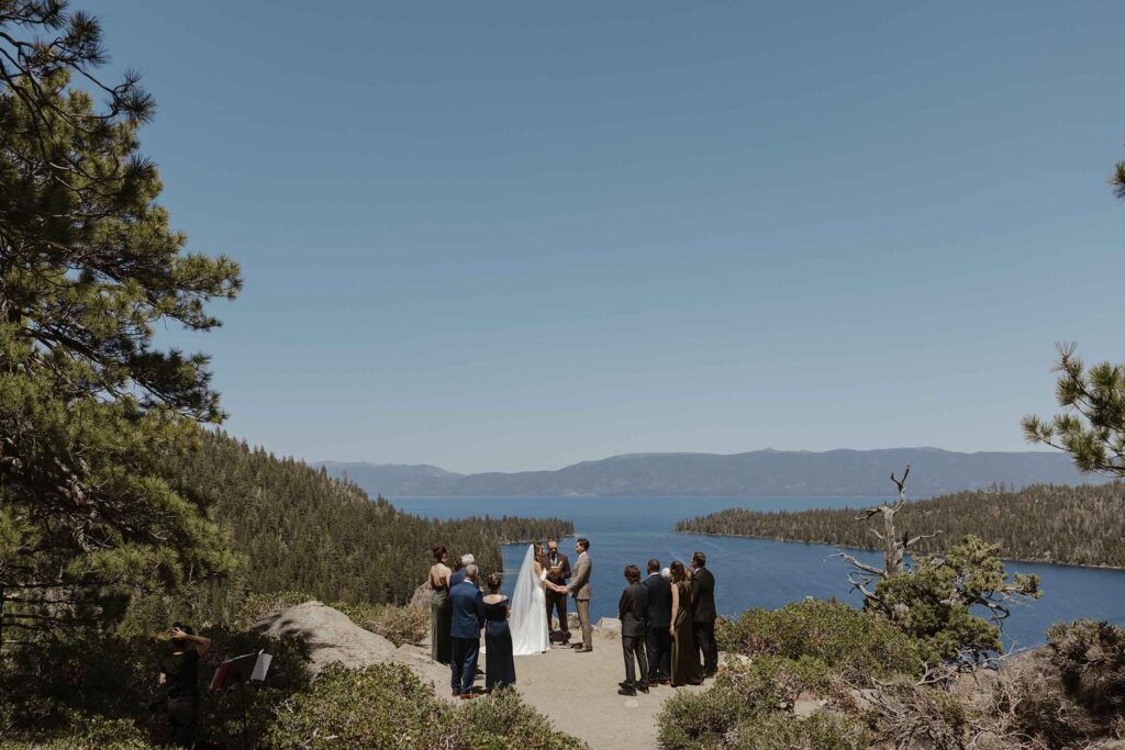 Elopement ceremony in South Lake Tahoe with Emerald bay in background